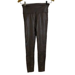 Spanx Faux Leather Brown Snake Leggings Medium Pull On Compression Stretch 20265